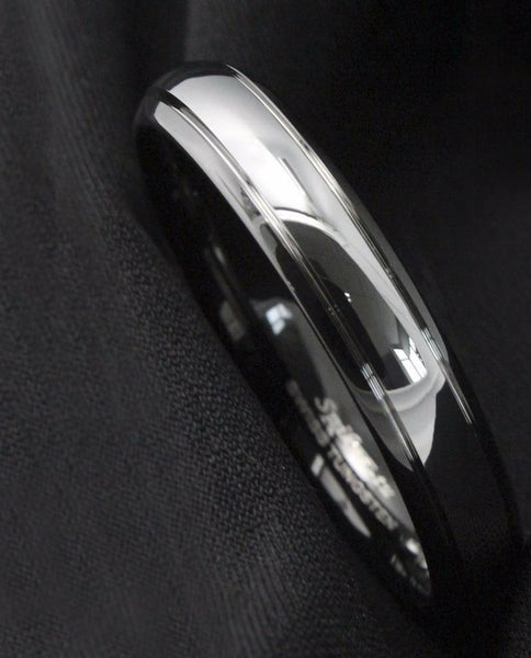 Men's 6mm Dome Black Bevel Silver Inlay Tungsten Carbide Ring