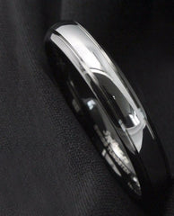 Men's 6mm Dome Black Bevel Silver Inlay Tungsten Carbide Ring