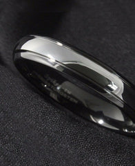 Men's 6mm Dome Black Bevel Silver Inlay Tungsten Carbide Ring