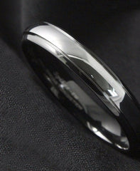 Men's 6mm Dome Black Bevel Silver Inlay Tungsten Carbide Ring