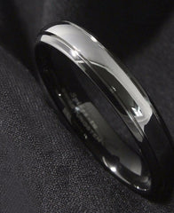 Men's 6mm Dome Black Bevel Silver Inlay Tungsten Carbide Ring