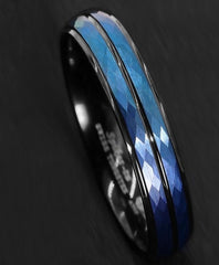 Men's 6mm Hammered Blue Black Inner Tungsten Carbide Ring