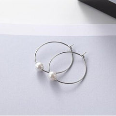 Silver Hoop And Pearl Drop Post Earrings
