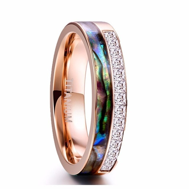 Women's Luxury 6mm Colorful Shell and CZ Rose Gold Tungsten Carbide Ring